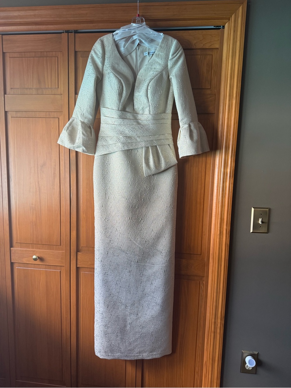 Cameron Blake Ivory and Gold Ballgown